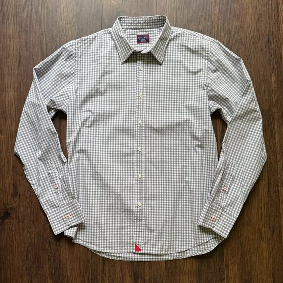 UNTUCKit Gray White Gingham Check Slim Fit Button Down Shirt - Size Large - Picture 1 of 4
